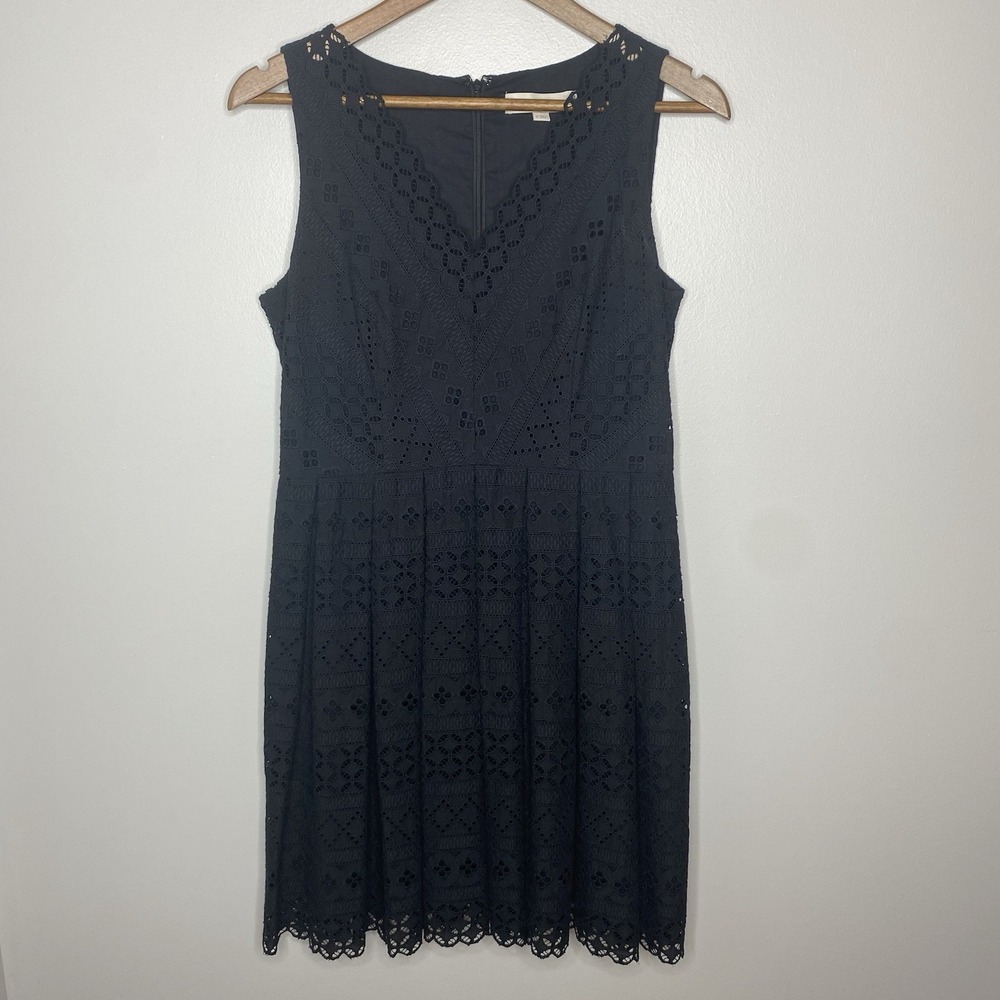 Ann Taylor Loft Dress Womens Size 2 Eyelet Cotton Sleeveless V Neck Black